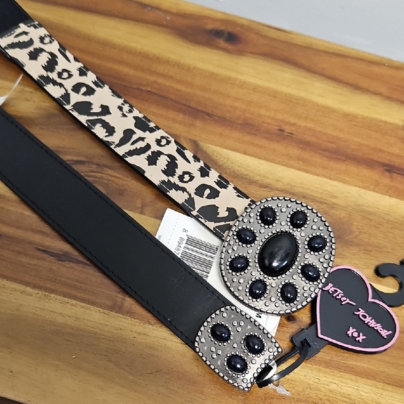 NEW! Boho Chic Betsey Johnson Black and Leopard Pattern Belt S/M - Picture 2 of 5